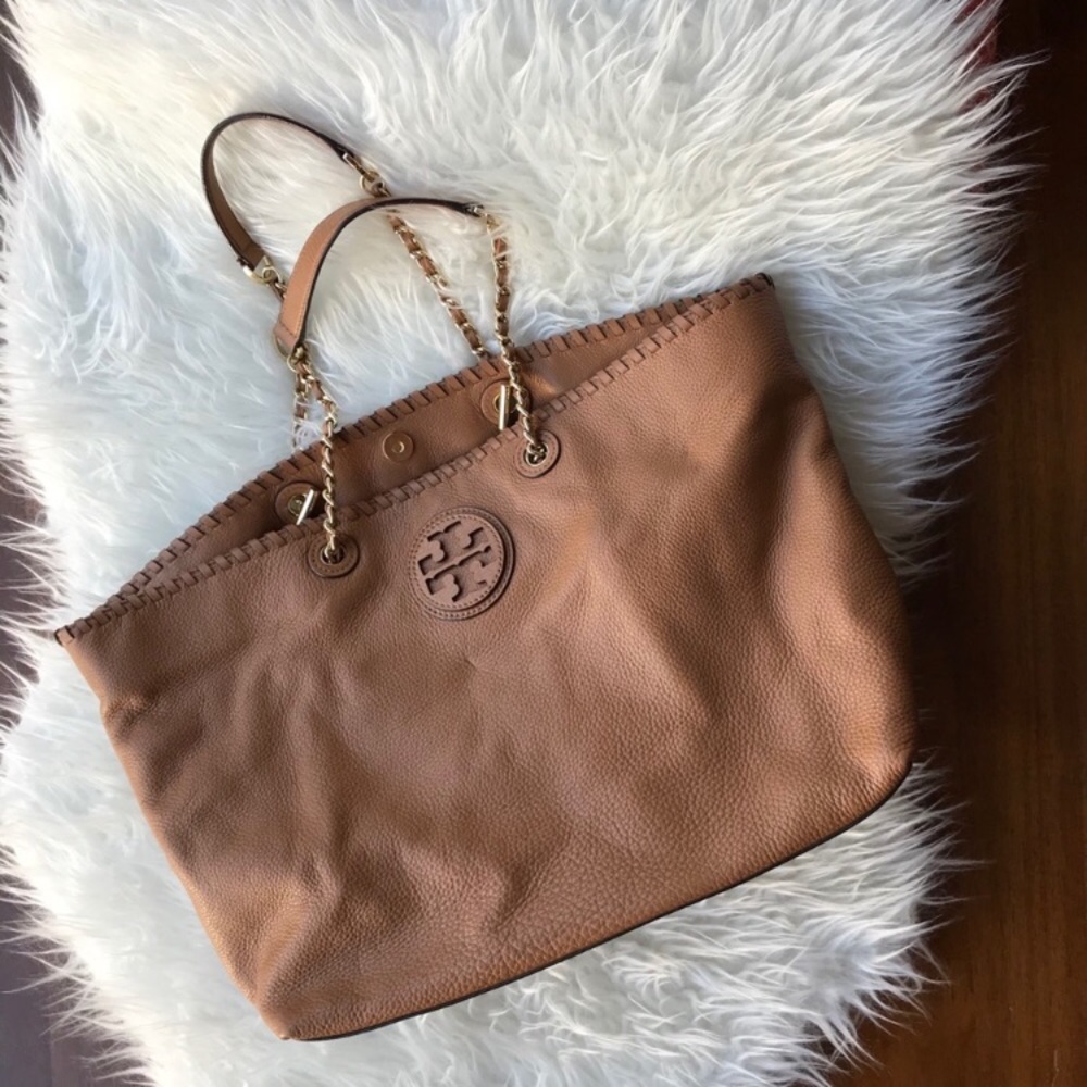 Authentic Tory Burch East West Marion Tote Royal Tan